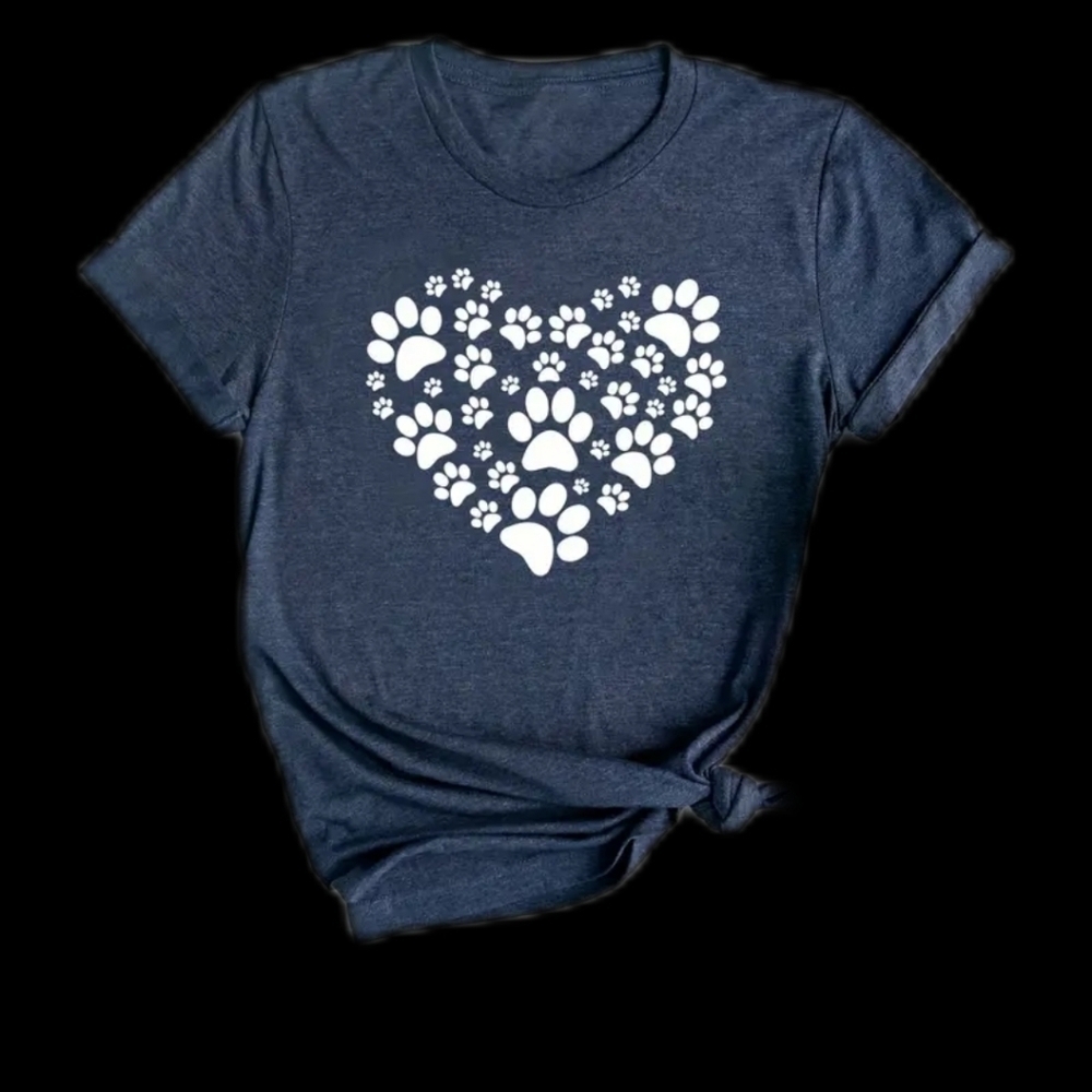 Dog Paw Print Heart Graphic T Shirt